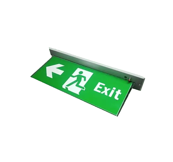 LED emergency lighting and illuminated fire exit signage in a UK commercial building