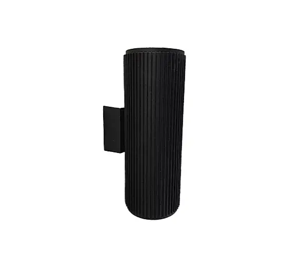 Up and down outdoor wall light casting twin beams on an exterior house wall