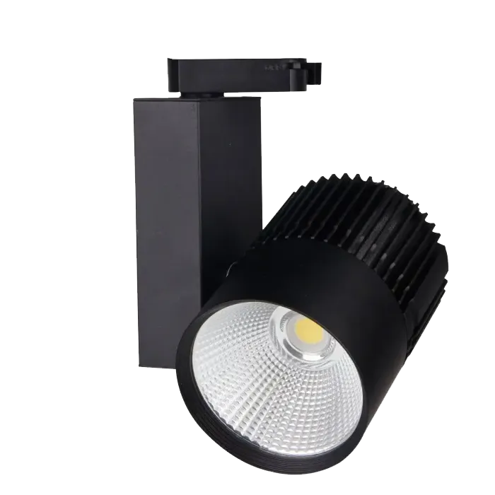 Adjustable LED track lighting spotlight head in matt black