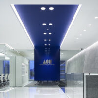 Panel recessed lights in modern office