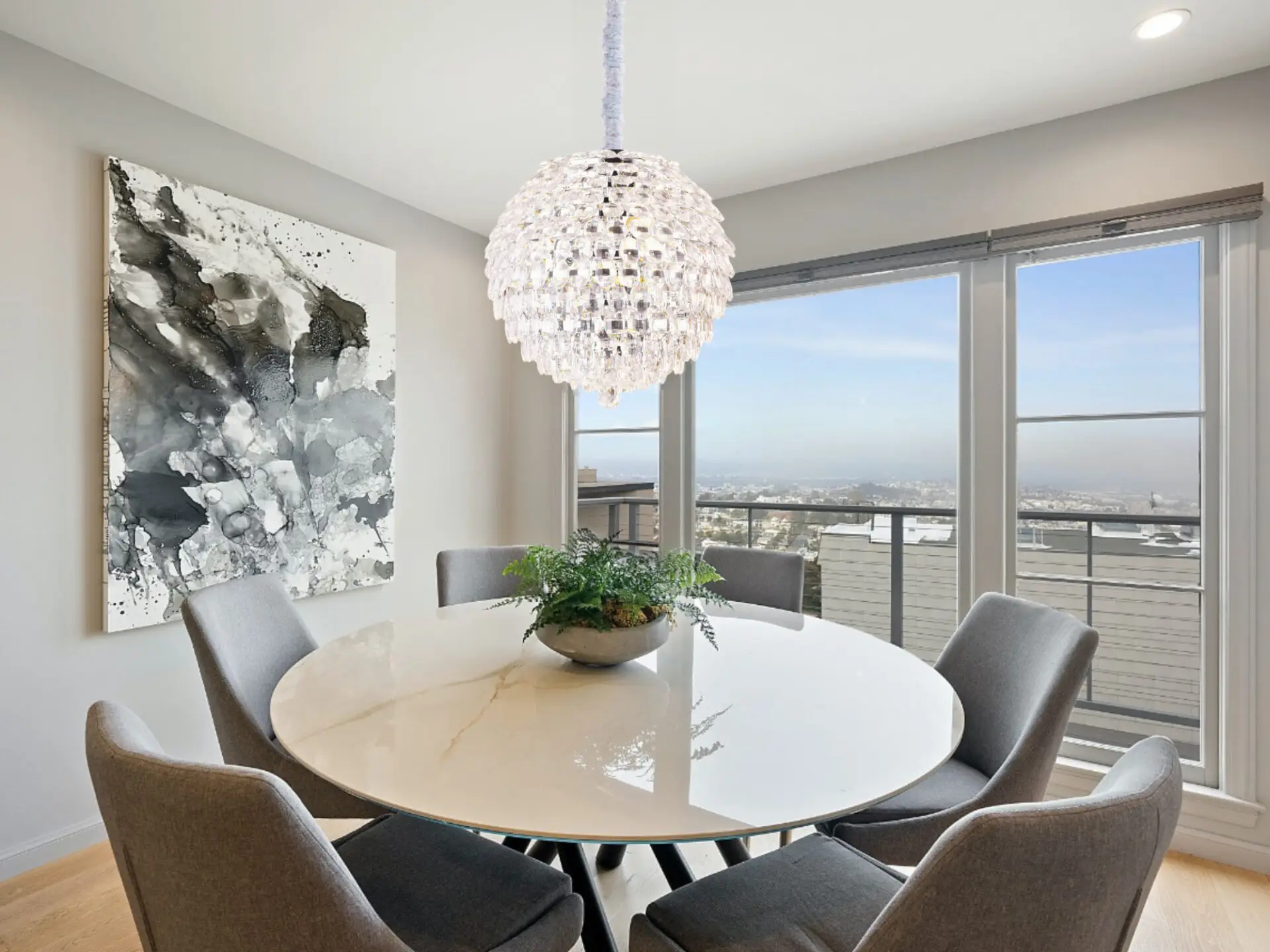 chandelier above dining area. colour Temperature