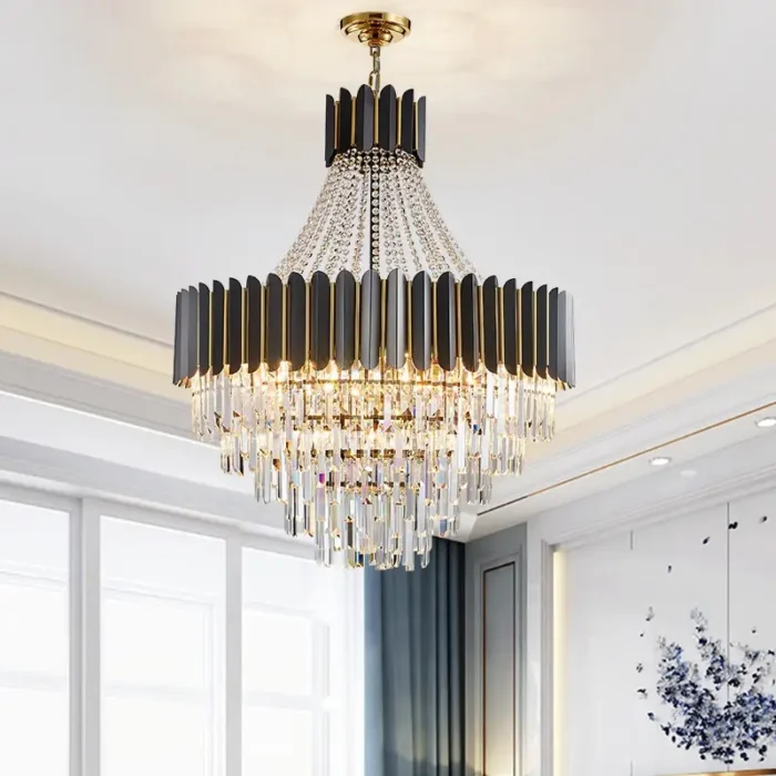 ch249 Tiered Crystal Black & Gold Ceiling Chandelier