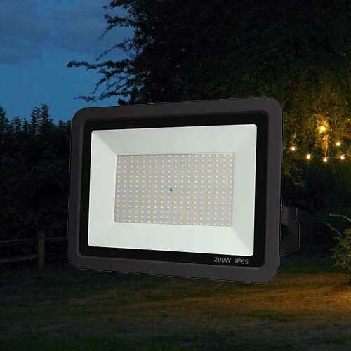LED security lighting floodlight mounted on an outdoor wall
