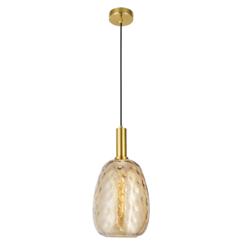 Oval Textured Amber Glass Shade Brass Gold Pendant Light CP203