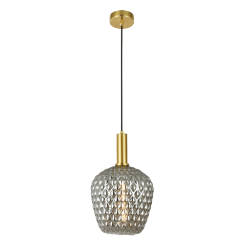 Textured Smoke Glass Shade Brass Gold Pendant Light CP202